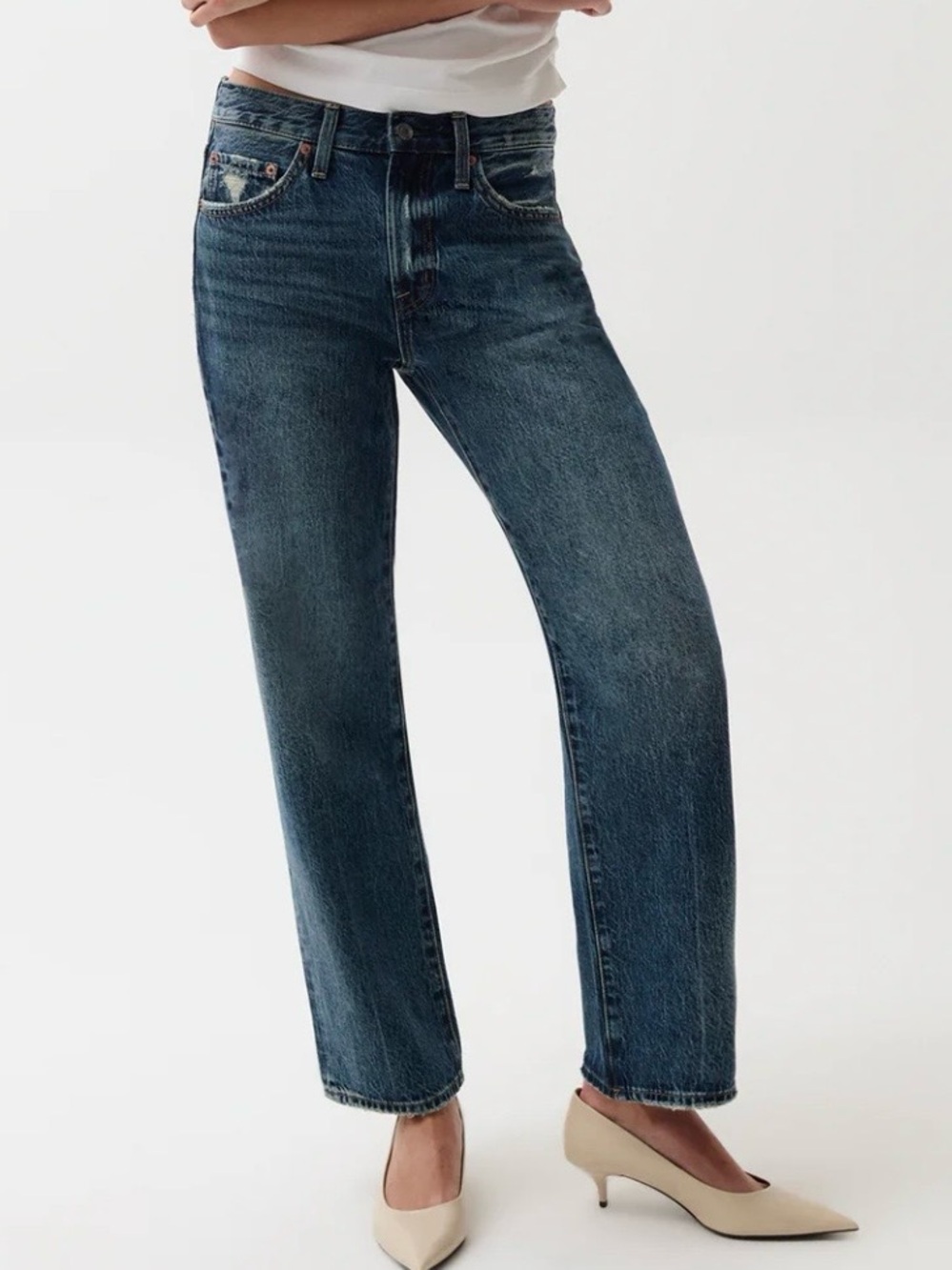 Pistola Anthropologie Bowed Straight Leg Baggy 100% Cotton Luxury Denim 30